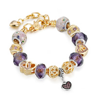 European Bracelet, Tibetan Style, with Crystal & Lampwork, with 1.18lnch extender chain, plated, charm bracelet & different length for choice & snake chain & for woman & faceted & with rhinestone, nickel, lead & cadmium free, Sold By Strand