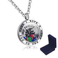 Floating Locket Necklace 316 Stainless Steel with Velvet box & Glass & Rhinestone with 2Inch extender chain Tree word I love you to the moon and back & Unisex & oval chain & enamel original color 25mm Sold By Strand