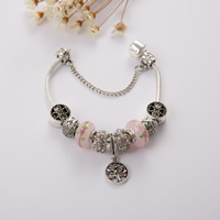 European Bracelet Zinc Alloy with brass chain & Lampwork plated & for woman & with rhinestone lead & cadmium free Sold By Strand