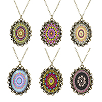 Zinc Alloy with Paper & Glass Flat Oval antique bronze color plated time gem jewelry Approx 3-5mm Sold By PC