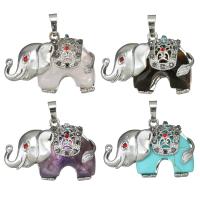 Gemstone Pendants Jewelry with Brass Elephant silver color plated natural & with rhinestone Approx Sold By PC