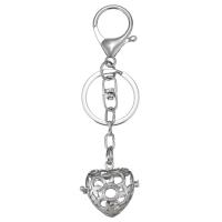 Bag Purse Charms Keyrings Keychains, Brass, Heart, silver color plated, It could be opened and beads could be put inside. & hollow, 35mm, 30x2mm, 30x29x19mm, Inner Diameter:Approx 21x21mm, 5PCs/Lot, Sold By Lot