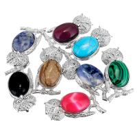 Gemstone Pendants Jewelry, Owl, silver color plated, natural & different materials for choice, 20x37x7mm, Hole:Approx 4x8mm, Sold By PC