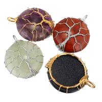 Gemstone Pendants Jewelry, with Brass, Flat Round, plated, natural & different materials for choice, 34x43x13mm, Hole:Approx 4.5x6.5mm, Sold By PC