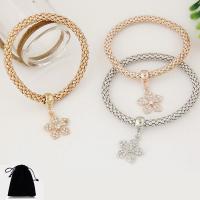 Zinc Alloy Bracelet Flower plated three pieces & elastic & for woman & with rhinestone nickel lead & cadmium free Length Approx 7 Inch Sold By Set