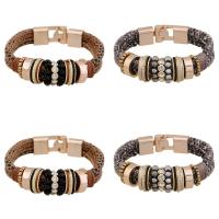 PU Leather Cord Bracelets, with Tibetan Style, plated, Unisex & with rhinestone, more colors for choice, Sold Per Approx 7.8 Inch Strand