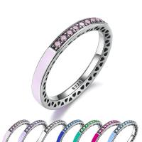 تايلاند فضة خاتم الإصبع, حجم مختلفة للاختيار & للمرأة & مينا & مع زركونيا مكعب, المزيد من الألوان للاختيار, 3mm, تباع بواسطة PC