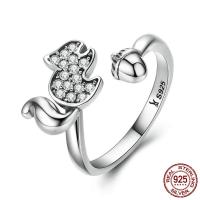 Thailand Sterling Silver Cuff Finger Ring Squirrel & for woman & with cubic zirconia Sold By PC