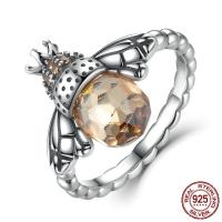 Crystal prst prsten, Thajsko Sterling Silver, s Krystal, Včela, různé velikosti pro výběr & pro ženy & se zirkony & tváří, 15x17mm, Prodáno By PC