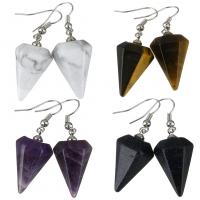 Natural Gemstone Earrings with Brass Cone silver color plated & for woman & faceted 44mm Sold By Pair