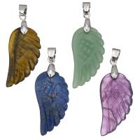 Gemstone Pendants Jewelry, with brass bail, Wing Shape, platinum color plated, different materials for choice, 15x30x6mm, Hole:Approx 4x6mm, Sold By PC
