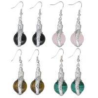 Natural Gemstone Earrings, with Brass, silver color plated, different materials for choice & for woman, 50mm, 14x32x16mm, Sold By Pair