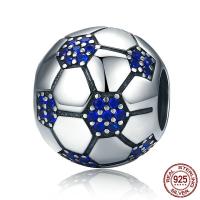 Thailand Sterling Sølv European Bead, Fodbold, Micro Pave cubic zirconia & uden trold, 11x11x10mm, Hole:Ca. 4.5mm, Solgt af PC