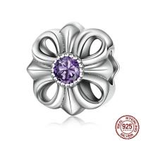Thailand Sterling Silver European Bead, Flower, micro pave cubic zirconia & without troll, 11x11x11mm, Hole:Approx 4.5mm, Sold By PC