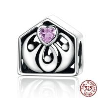 Thailand Sterling Silver European Bead, micro pave cubic zirconia & without troll, 11x11mm, Hole:Approx 4.5mm, Sold By PC