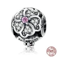 Thailand Sterling Sølv European Bead, Flower, Micro Pave cubic zirconia & uden trold, 12x12mm, Hole:Ca. 4.5mm, Solgt af PC