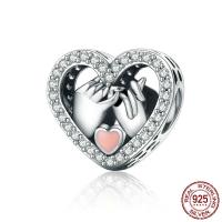 Thailand Sterling Sølv European Bead, Heart, Micro Pave cubic zirconia & uden trold & emalje, 13x13mm, Hole:Ca. 4.5mm, Solgt af PC