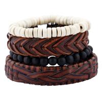 PU Leather Bracelet Set, with Linen & Wood, adjustable & for man, nickel, lead & cadmium free, Length:Approx 6.6 Inch, 4Strands/Set, Sold By Set