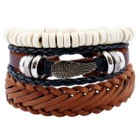 PU Leather Bracelet Set, with Linen & Non Magnetic Hematite & Wood & Tibetan Style, plated, adjustable & for man, nickel, lead & cadmium free, Length:Approx 6.6 Inch, 3Strands/Set, Sold By Set