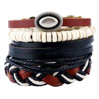 PU Leather Bracelet Set with Linen & Wood & Zinc Alloy plated braided bracelet & adjustable & for man nickel lead & cadmium free Length Approx 6.6 Inch Sold By Set