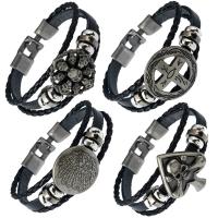 Men Bracelet PU Leather with Non Magnetic Hematite & Zinc Alloy plated & for man &  nickel lead & cadmium free 10mm Sold Per Approx 7.8 Inch Strand