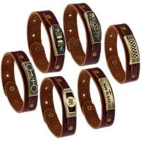 Men Bracelet PU Leather with Zinc Alloy antique bronze color plated with skull pattern & with letter pattern & for man nickel lead & cadmium free 18mm Sold Per Approx 9 Inch Strand