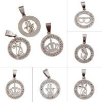 Stainless Steel Pendants, Flat Round, different designs for choice & with rhinestone, original color, 20x23x2.50mm, Hole:Approx 2mm, 10PCs/Bag, Sold By Bag