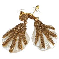 Fashion Statement Earring Brass with rubber earnut & Rhinestone Clay Pave & White Shell gold color plated for woman 48mm Sold By Lot