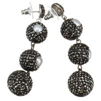 Fashion Statement Earring Brass with rubber earnut & Rhinestone Clay Pave & Glass Pearl platinum color plated for woman 69mm Sold By Lot