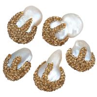Rhinestone Clay Pave Beads, with Shell Pearl, natural & mixed, 17-19x22-28x10-12mm, Hole:Approx 1mm, 10PCs/Lot, Sold By Lot