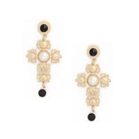 Glass Pearl Earring, Tibetan Style, with Glass Pearl, stainless steel post pin, gold color plated, for woman, black, 40x80mm, Sold By Pair