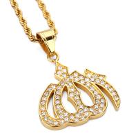 Stainless Steel Sweater Necklace Lamp of Aladdin gold color plated Unisex & rope chain & with rhinestone 2.8mm Sold Per Approx 23.5 Inch Strand