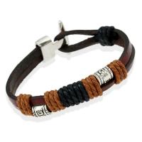 Men Bracelet PU Leather with Linen & Zinc Alloy plated for man nickel lead & cadmium free 8mm Sold Per Approx 7.8 Inch Strand