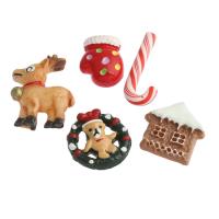 Weihnachten Cabochon, Harz, Weihnachtsschmuck & gemischt & Volltonfarbe, 21x20x3mm-32x22x5mm, 10PCs/Tasche, verkauft von Tasche