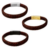 Men Bracelet, Cowhide, with Stainless Steel, plated, braided bracelet & for man, more colors for choice, 34x13mm, 12mm, Sold Per Approx 8 Inch Strand
