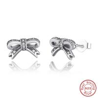 Thailand Sterling Silver Jewelry Earring Bowknot & micro pave cubic zirconia & for woman Sold By Pair