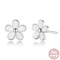 925 Sterling Silver Stud Earrings, Flower, different packing style for choice & for woman & enamel, 9mm, Sold By Pair