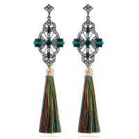 Fashion Fringe Earrings Zinc Alloy with Nylon Cord brass post pin plated for woman & enamel & with rhinestone nickel lead & cadmium free Sold By Pair