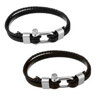Men Bracelet, Cowhide, with Stainless Steel, braided bracelet & for man & 2-strand, more colors for choice, 27x20mm, 6mm, 3mm, Sold Per Approx 8 Inch Strand