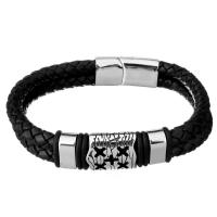 Men Bracelet Cowhide with Stainless Steel braided bracelet & for man &  & blacken black  12mm Sold Per Approx 9 Inch Strand