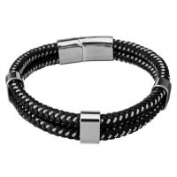 Men Bracelet, Cowhide, with Stainless Steel, braided bracelet & for man & 2-strand, original color, 8x14mm, 29x14mm, 12mm, Sold Per Approx 8.5 Inch Strand