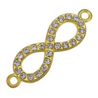 Infinity Tibetan Style Connector, gold color plated, with rhinestone & 1/1 loop, nickel, lead & cadmium free, 33x10x3mm, Hole:Approx 2mm, 200PCs/Lot, Sold By Lot