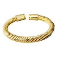 acier inoxydable bracelet manchette, Placage de couleur d'or, pour homme, 14x10mm, 8mm, Diamètre intérieur:Environ 56x50mm, Vendu par PC