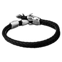 Bracelet homme, cuir de peau de vache, avec acier inoxydable, gecko, bracelet tressé & pour homme & 2 fils & noircir, 64x17mm, 19x18mm, 5mm, Vendu par Environ 9 pouce brin