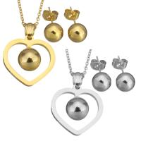Fashion Stainless Steel Jewelry Sets earring & necklace with 2Inch extender chain Heart plated oval chain & for woman 1.5mm 8mm Length Approx 17 Inch Sold By Lot
