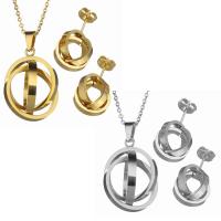 Fashion Stainless Steel Jewelry Sets, earring & necklace, with 2Inch extender chain, Donut, plated, oval chain & for woman, more colors for choice, 20x28mm, 1.5mm, 12x10mm, Length:Approx 17 Inch, 5Sets/Lot, Sold By Lot