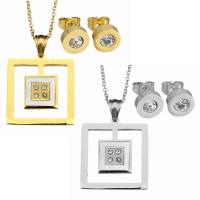 Shell Jewelry Sets, earring & necklace, Stainless Steel, with White Shell, with 2Inch extender chain, plated, oval chain & for woman & with rhinestone, more colors for choice, 25x27.5mm, 1.5mm, 8mm, Length:Approx 17 Inch, 5Sets/Lot, Sold By Lot
