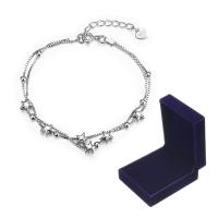 925 Sterling Silver Bangle Bracelet, with Velvet box, with 1.57lnch extender chain, Star, platinum plated, box chain & for woman & 2-strand, Sold Per Approx 7.4 Inch Strand
