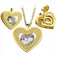 Crystal Jewelry Sets, earring & necklace, Stainless Steel, with Crystal, with 2Inch extender chain, Heart, gold color plated, oval chain & for woman & stardust, 21x21mm, 1.5mm, 17x17mm, Length:Approx 17 Inch, 5Sets/Lot, Sold By Lot