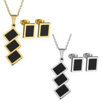 Resin Jewelry Sets earring & necklace Stainless Steel with Resin with 2Inch extender chain Rectangle plated oval chain & for woman 1.5mm Length Approx 17 Inch Sold By Lot